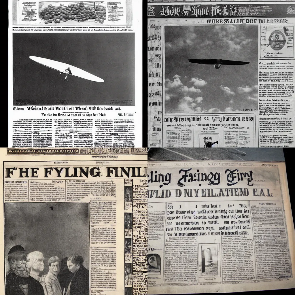 Prompt: the first flying walnut, newspaper article with photos