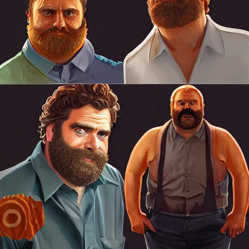 Image similar to morph between sacha baron cohen an zach galifianakis | | cool - male - face, manly face, fine details by stanley artgerm lau, wlop, rossdraws, james jean, andrei riabovitchev, marc simonetti, and sakimichan, trending on artstation