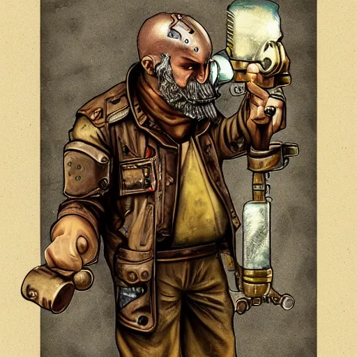 Image similar to old angry mechanic steampunk