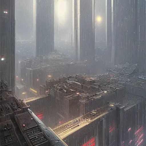 Image similar to highly detailed brutalist architecture city, star wars imperial style, while it's raining, stephen bliss, unreal engine, fantasy art by greg rutkowski, loish, rhads, ferdinand knab, makoto shinkai, ilya kuvshinov, rossdraws, global illumination, radiant light, detailed and intricate environment