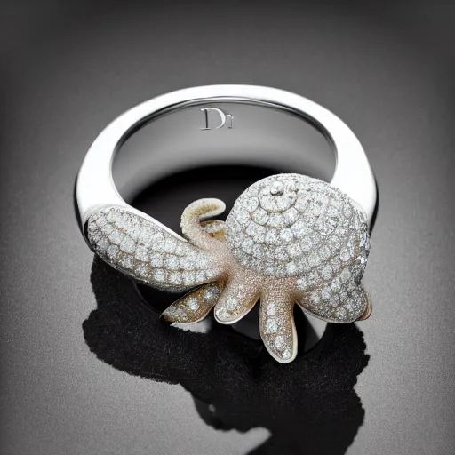 Image similar to hd photo of a octopus ring with diamond and pearls by dior, denoise, deblur