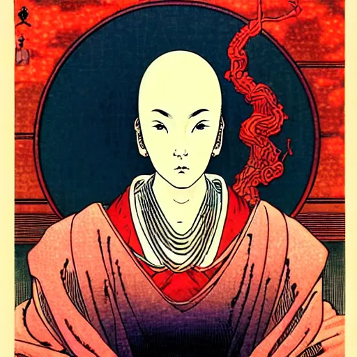 Image similar to a stunning portrait of a sci fi female oracle of flames by moebius hd wallpaper ukiyo - e oil on canvas matte illustration poster character art