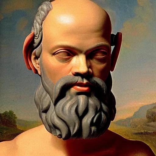 Prompt: socrates wearing a virtual reality headset, VIRTUAL REALITY HEADSET!!!!!!!!!!!!!, oil painting