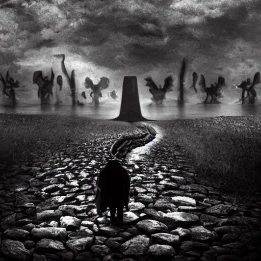 Prompt: step into the darkness - beyond the horizons of existence, the path to darkness, from where there is no return