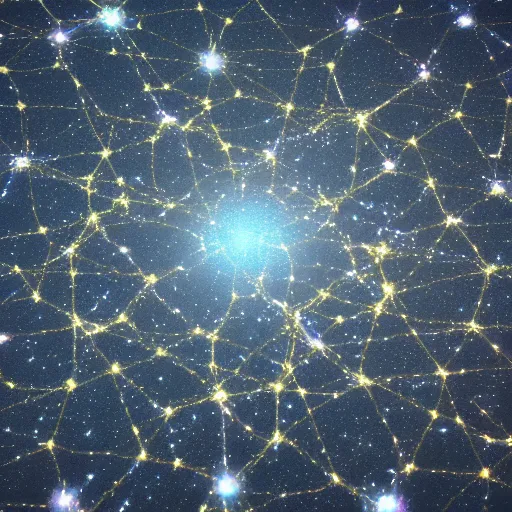 Image similar to army of interconnected neurons made of steel in space with hubble background, vray, 5 5 mm