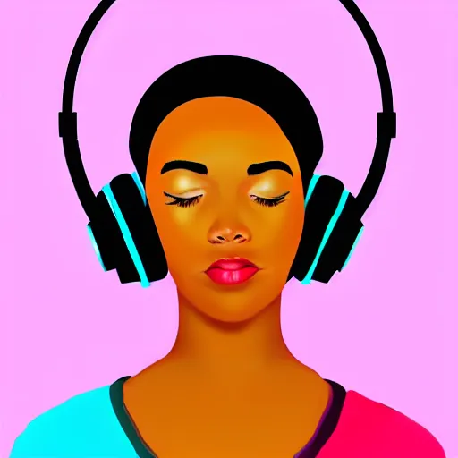 Prompt: a woman with headphones on, digital painting masterpiece, by rockin jelly bean