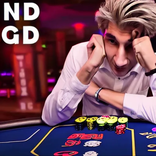 Image similar to handsome xqc gambling : : realistic : : 1 dslr : : 1 - - quality 2