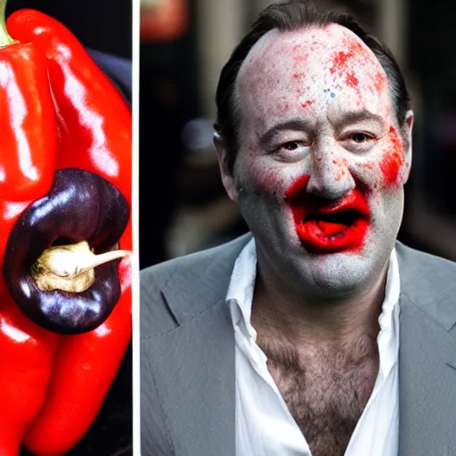 Image similar to screaming kevin spacy with red face as a pepper