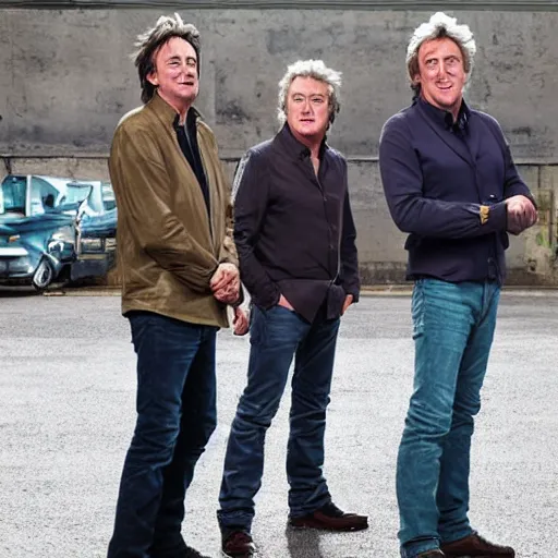 Image similar to richard hammond, james may and jeremy clarkson presenting top gear