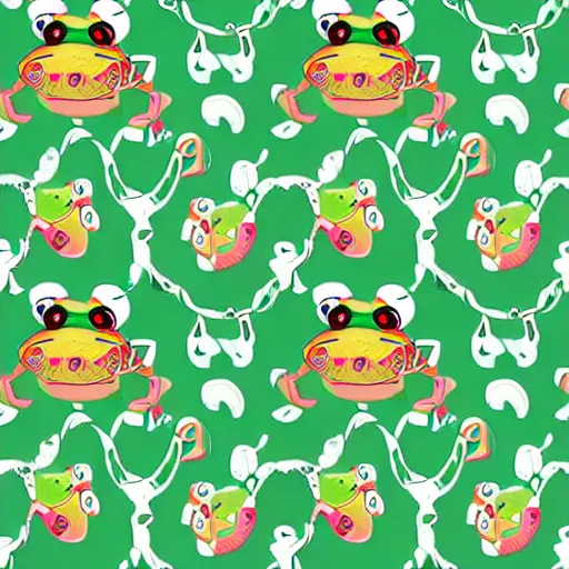 Prompt: repeating fabric pattern of a frog