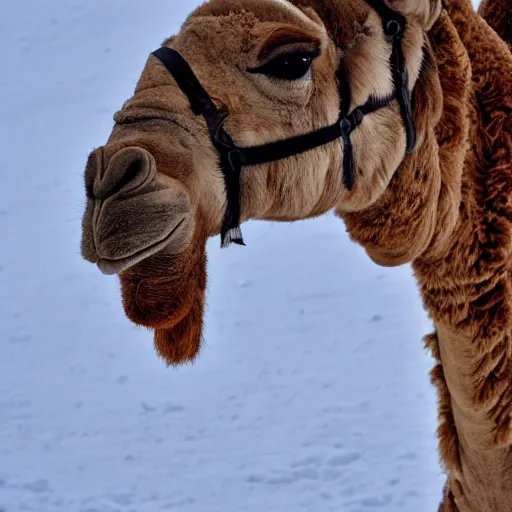 Image similar to a camel in the snow