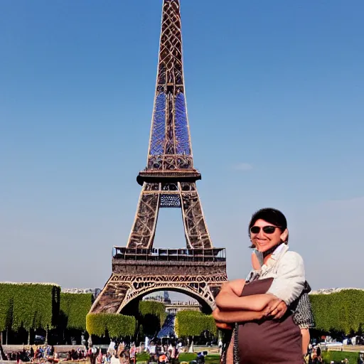 Prompt: tourist photograph of the Eiffel tower made from chocolate
