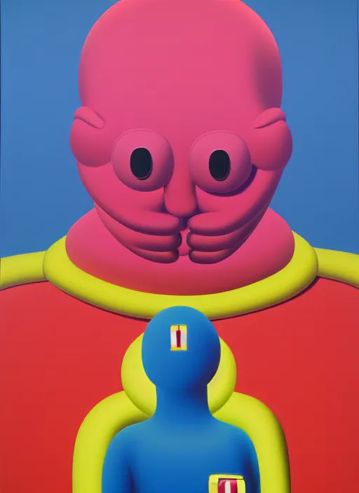 Prompt: inflated men by shusei nagaoka, kaws, david rudnick, airbrush on canvas, pastell colours, cell shaded, 8 k