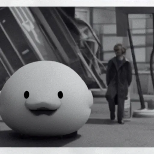Prompt: a blobfish kaiju trashing a petrol station, cinematic, 35mm VHS copy film grain directed by David Lynch