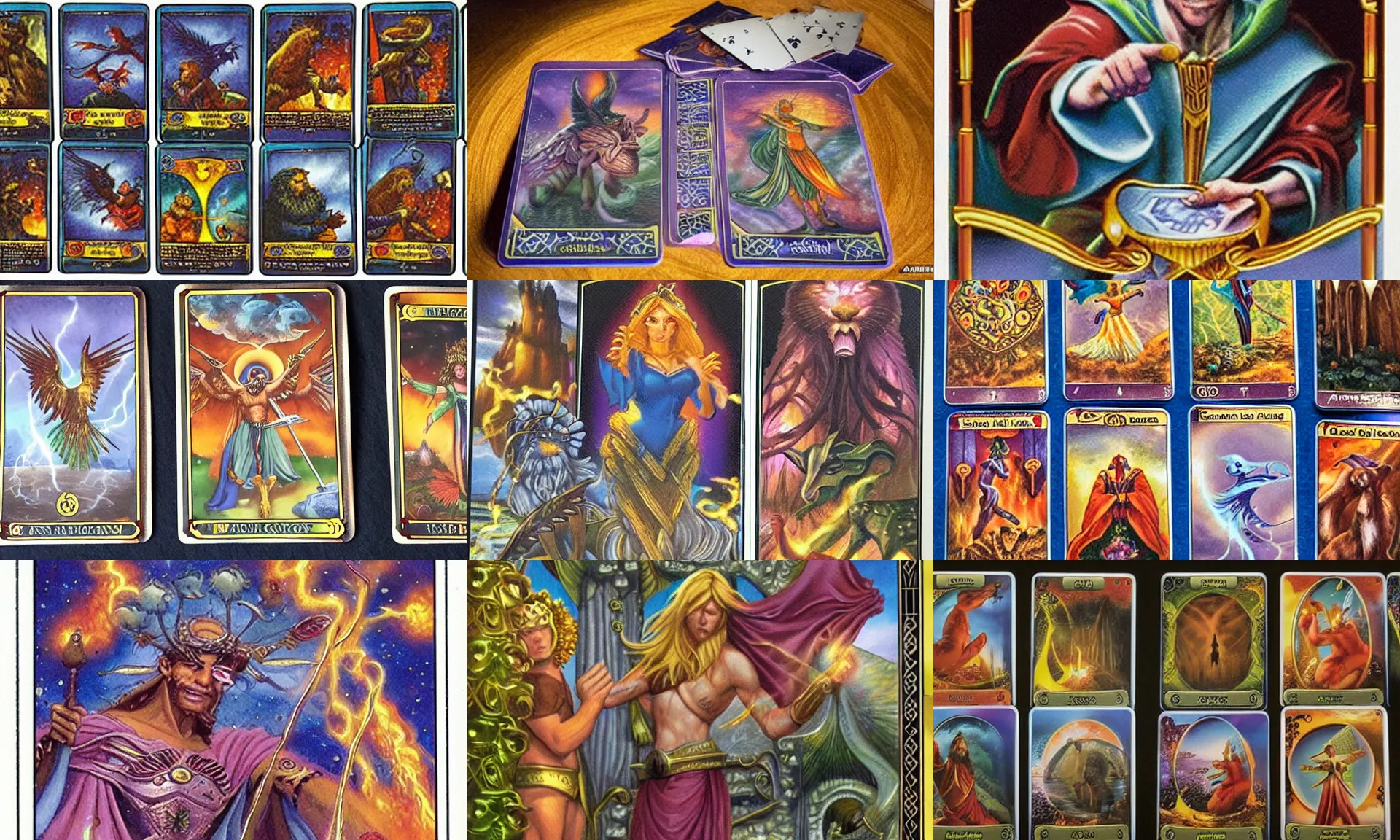 Prompt: magical cards being cast from a tarot deck, by alex horley