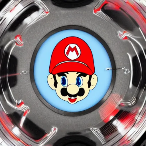 Image similar to svg sticker of a Pop-Wonder SuperMario, Mario-Wearing-a-red-hat, at a rave, spinning records, giant headphones rocking out, wearing headphones, huge speakers, dancing, rave, DJ, spinning records, digital art, amazing composition, rule-of-thirds, award-winning, trending on artstation, featured on deviantart