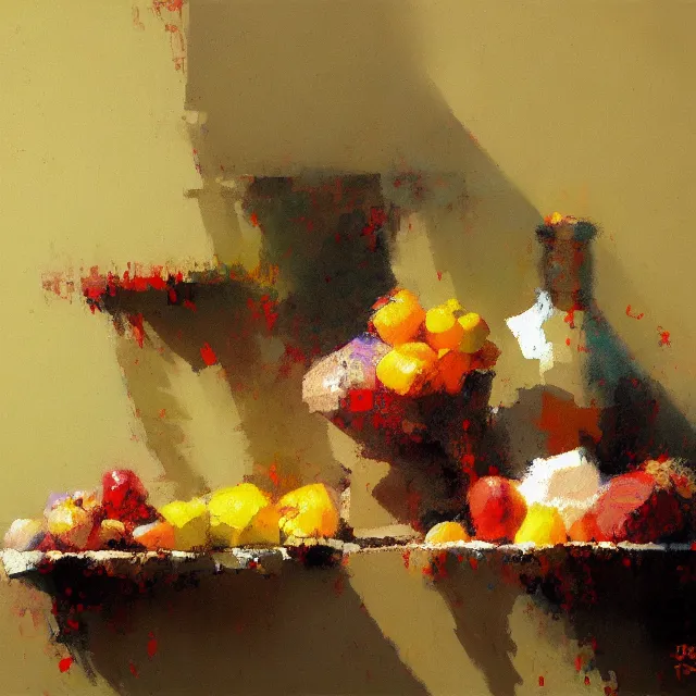 Prompt: an abtract still life painting by Craig Mullins