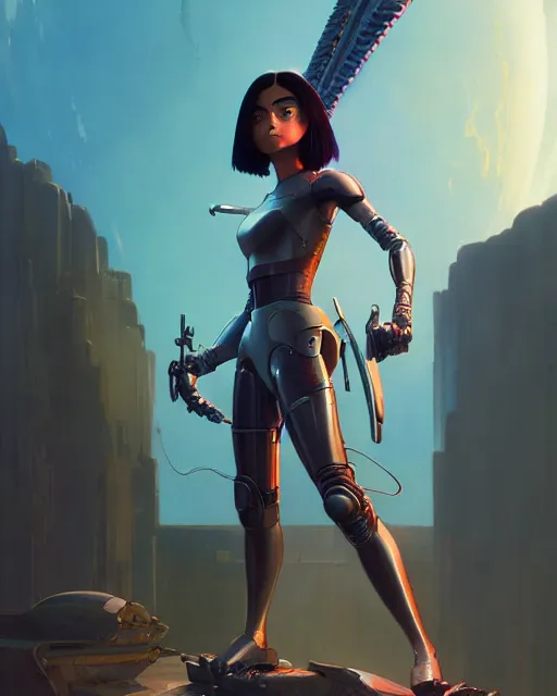 Prompt: battle angel alita, movie by greg rutkowski, loish, rhads, beeple, makoto shinkai and lois van baarle, ilya kuvshinov, rossdraws, tom bagshaw, alphonse mucho, global illumination, detailed and intricate environment