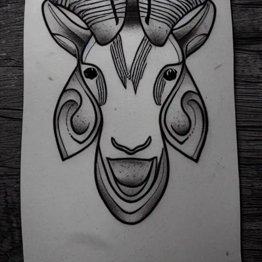 Image similar to a detailed tattoo outline of a goat !with a churro in its mouth!, 4k, illustration, sharp focus