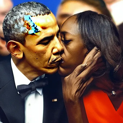 Prompt: obama kissing omar little, cctv footage