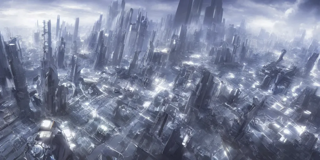 Image similar to A futuristic city in the clouds