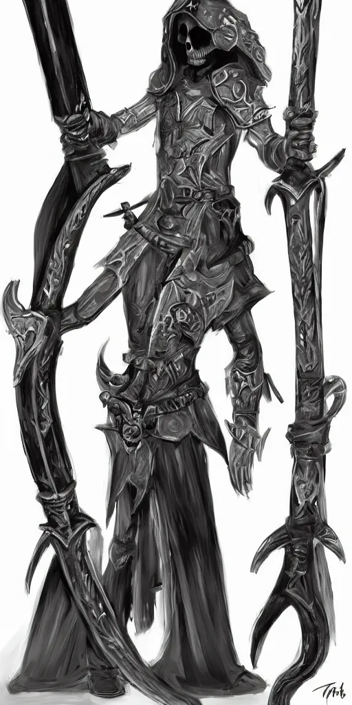 Image similar to long sword, black skull sword guard, concept art, digital painting