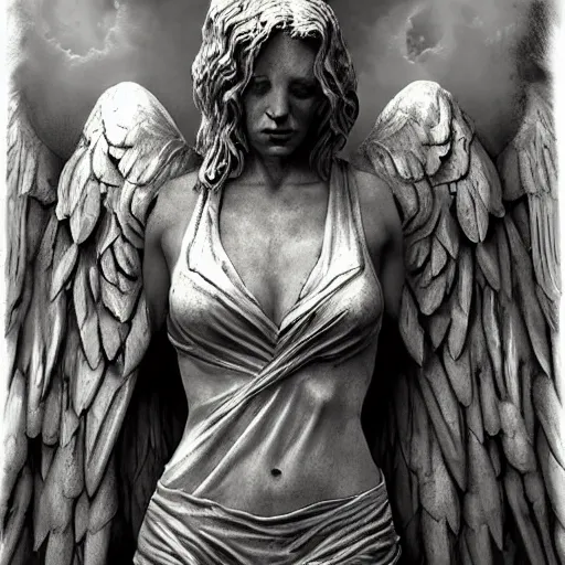 Image similar to the weeping angel by raymond swanland, highly detailed, dark tones