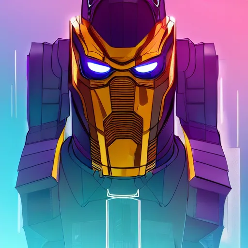 Image similar to cyberpunk robotic thanos, sharp lines, digital, artstation, colored in