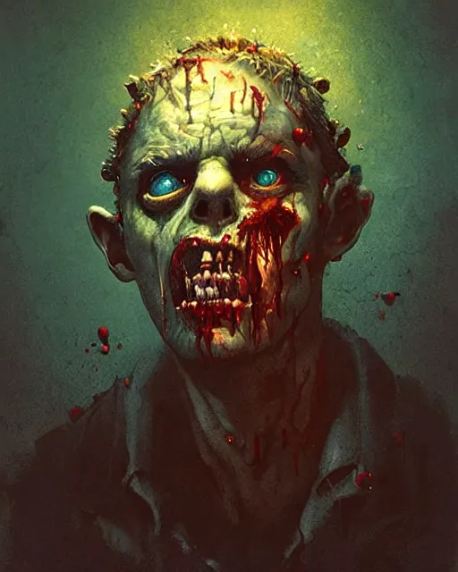 Image similar to hyper realistic photo portrait zombie with a television on his head cinematic, greg rutkowski, james gurney, mignola, craig mullins, brom