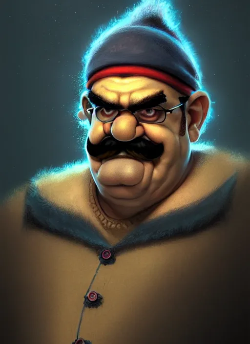 Prompt: realistic portrait of wario from warioware, intricate, elegant, glowing lights, highly detailed, digital painting, artstation, concept art, smooth, sharp focus, illustration, art by wlop, mars ravelo and greg rutkowski