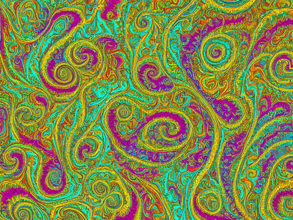 Image similar to 3d multicolor fractal swirling maze paisley lichen patterns