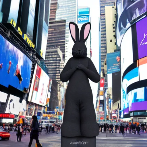 Image similar to a rabbit standing in times square, photorealistic