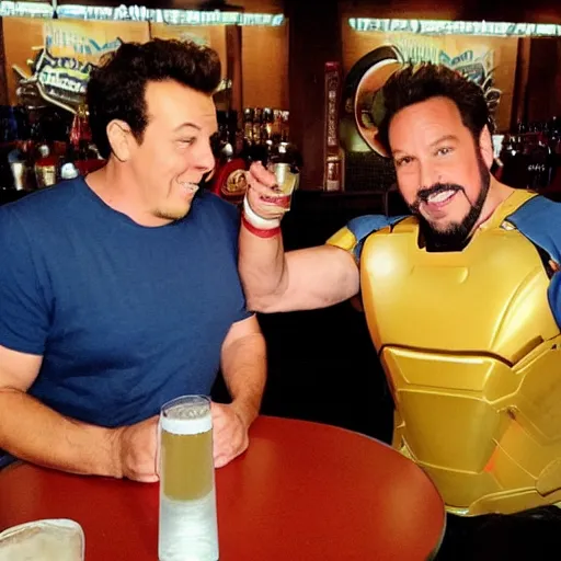 Image similar to iron man drinking a beer with jon favreau