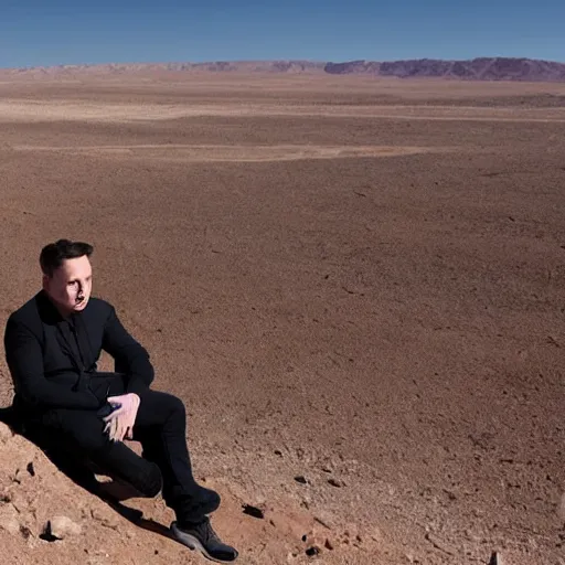 Image similar to elon musk as a hooded traveler in the desert