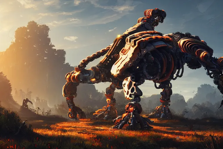 Image similar to shell - walker machine mecanical creature robot of horizon forbidden west horizon zero dawn radiating a glowing aura global illumination ray tracing hdr fanart arstation by ian pesty and alena aenami artworks in 4 k