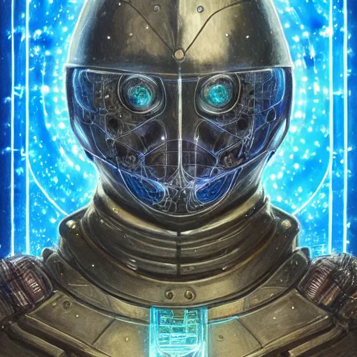 Image similar to medieval paladin knight armor anthropomorphic shiba inu scifi kirlian photography electric field glowing, cyberpunk, portrait art by donato giancola and greg rutkowski, realistic face, kirlian field, glowing in tesla electricity visible magnetic field, digital art, trending on artstation, symmetry