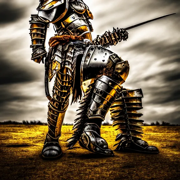 Image similar to photo of a warrior with metal tiger theme armour, 4 k, hdr, smooth, sharp focus, high resolution, award - winning photo