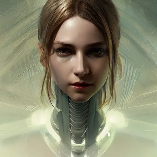 Image similar to masterpiece!!!! portrait of a futuristic android, science fiction, smooth technology, smooth body, fairy wings, intricate, headshot, highly detailed, digital painting, trending on artstation, concept art, sharp focus, cinematic lighting, illustration, art by masamune shirow and greg rutkowski, cgsociety