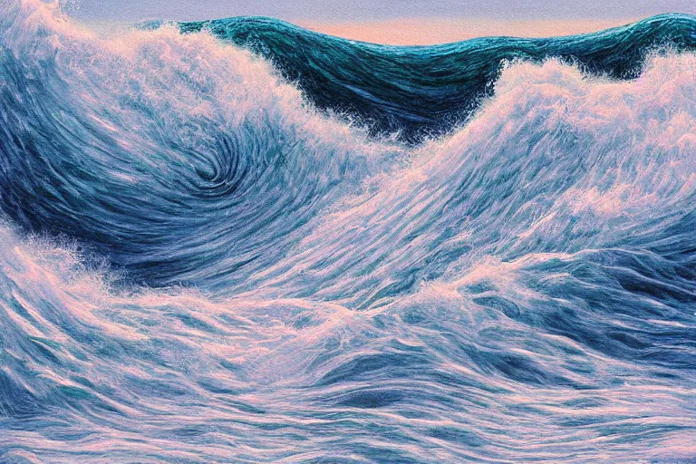 Image similar to ocean, land!!!!!!, ( ( ( ( tumultuous waves ) ) ) ), digital painting, illustrated by max hay