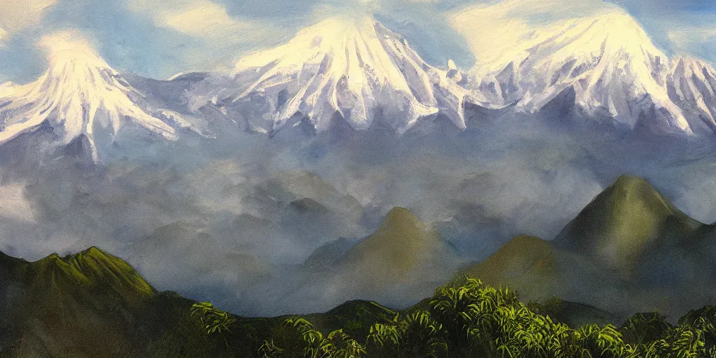 Image similar to painting of mount kinabalu by bob ross