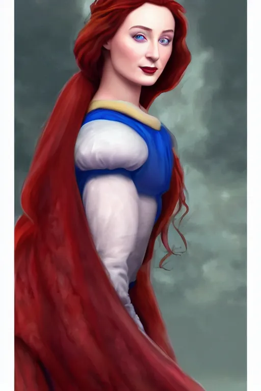 Prompt: matte painting of sophie turner as snow white, by greg rutowski