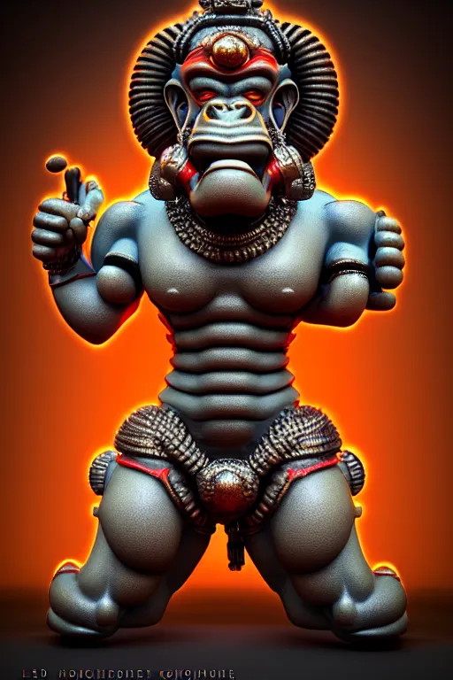 Image similar to high quality 3 d render post - rococo cyberpunk hanuman! head building, neon madhubani, open mouth, highly detailed, in sci - fi new delhi, cinematic smooth unreal engine, lee madgwick & liam wong, dramatic light, low angle, uhd 8 k, sharp focus