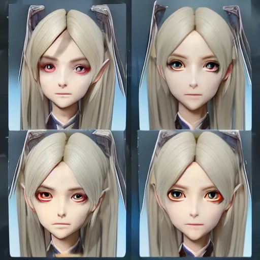 Image similar to UHD photorealistic anime, highly detailed beautiful gorgeous cute innocent young gentle elf princess in final fantasy style +(anatomically correct facial features + (highly detailed = silky blonde hair)+((highly detailed and anatomically correct (realistic and highly detailed + anatomically correct and accurately shaped stunning blue=eyes),highly detailed and anatomically correct nose, highly detailed and anatomically correct lips)))) by Ruan Jia, Fenghua Zhong, and Ferdinand Knab