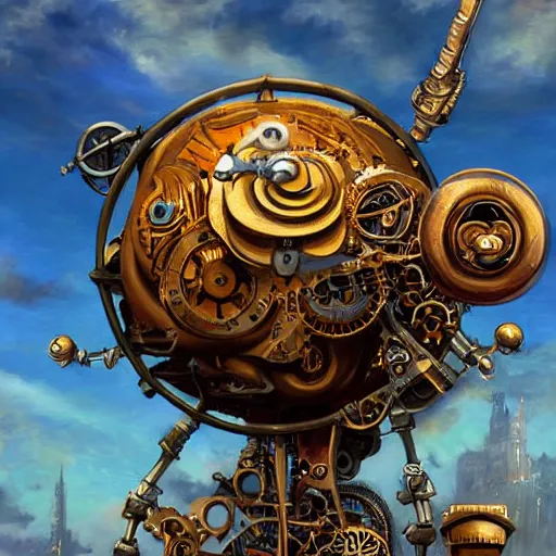 Prompt: giant mechanical rose, steampunk, fantasy art, sky, detailed