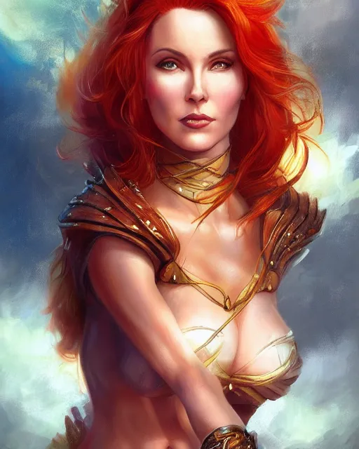 Prompt: a stunning portrait of triss merigold as queen, digital art by julie bell and artgerm and ross tran and angel ganev, medium shot portrait, highly detailed, trending on artstationhq