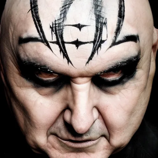 Image similar to mikhail gorbachev as gothic metal singer headshot head shot portrait live performancein makeup make-up