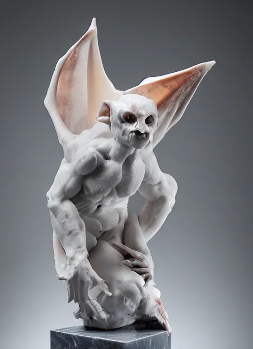 Image similar to sculpture of a vampire bat, made of marble, beautiful studio lighting