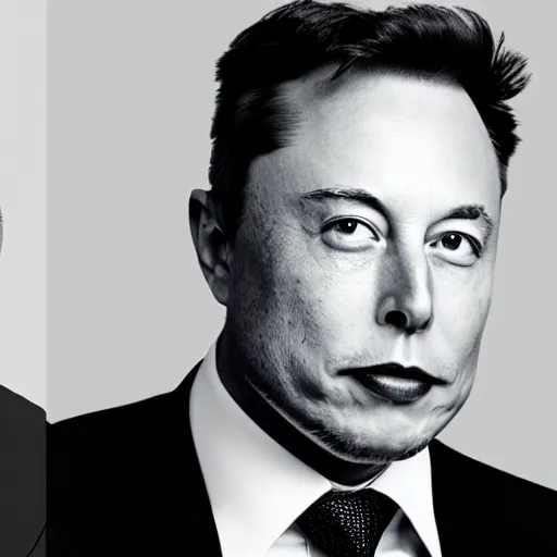 Image similar to A portrait of Elon musk merged with Vladimir Putin. Photograph, high contrast, black and white