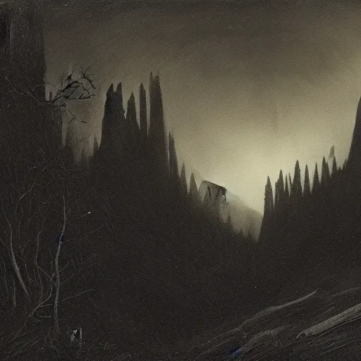 Prompt: a sighting of mothman above the treeline carl gustav carus