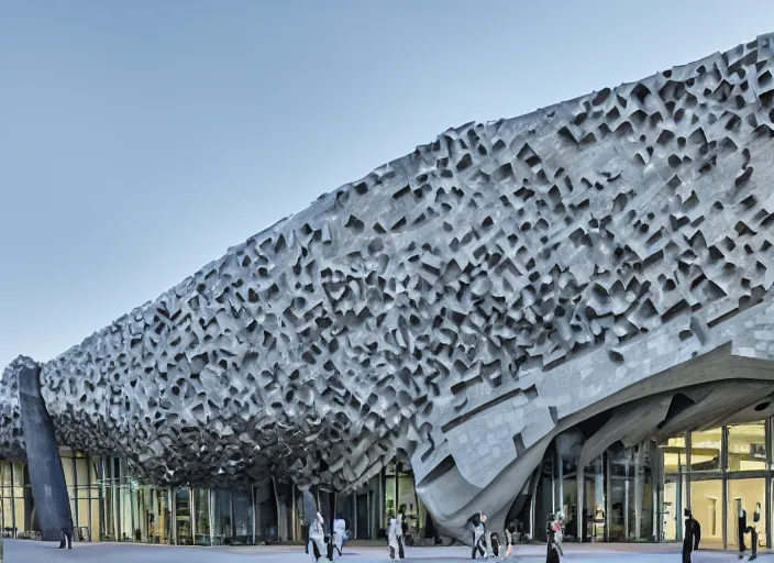 Image similar to mercedes exhibition center exterior designed by antoni gaudi, and concept art